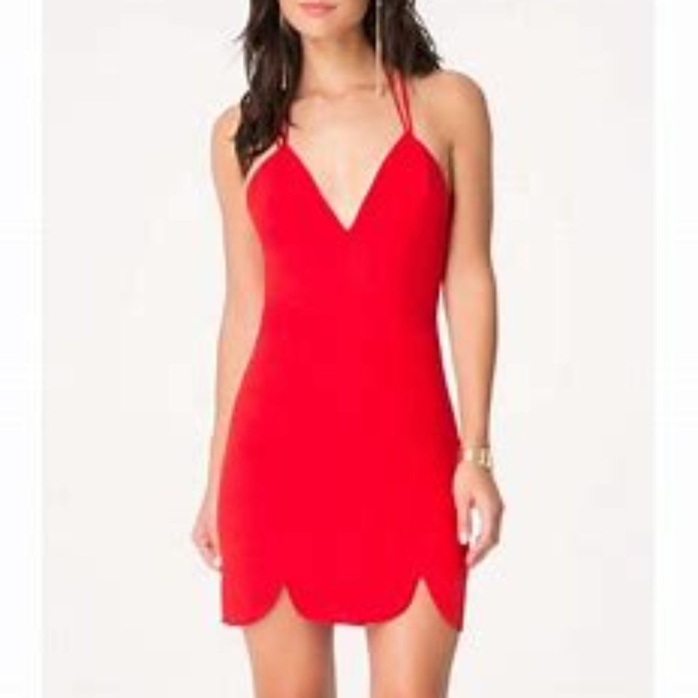 bebe Red Scallop-Hem Mini Dress